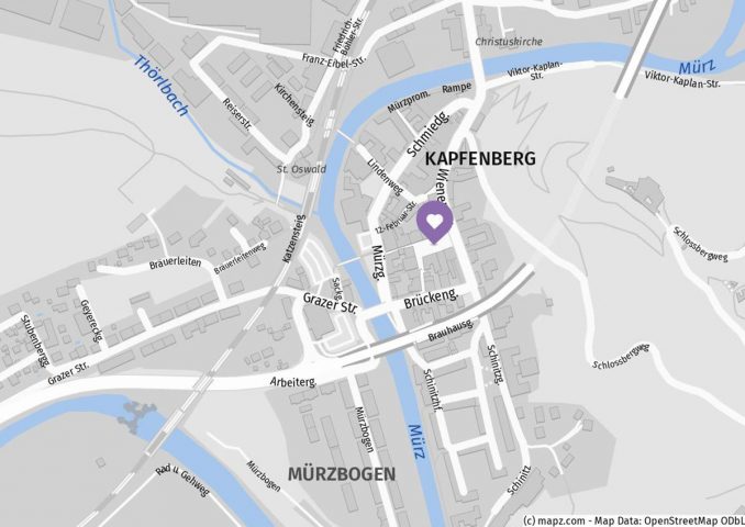 Stadtplan von Kapfenberg mit Ordination Dr. Peter Parsché | (c) www.mapz.com